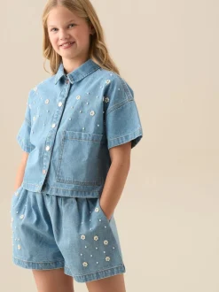 Angel & Rocket Chemise Zeta carrée en denim avec ornements New