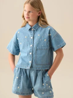 Angel & Rocket Chemise Zeta carrée en denim avec ornements New