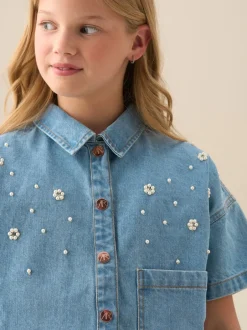 Angel & Rocket Chemise Zeta carrée en denim avec ornements New