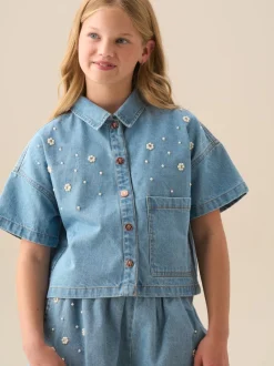 Angel & Rocket Chemise Zeta carrée en denim avec ornements New