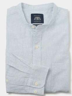 Savile Row Company Chemise décontractée Classic Fit Rayure en Lin à Col mao Hot