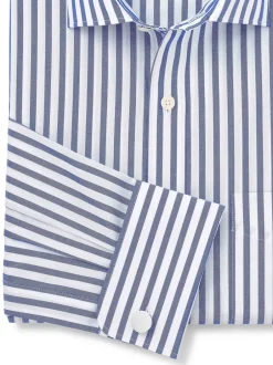 Savile Row Company Chemise habillée en coton rayé classique à double poignet Clearance