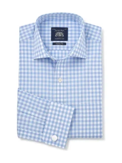 Savile Row Company Chemise habillée en coton à carreaux vichy coupe classique à double poignet