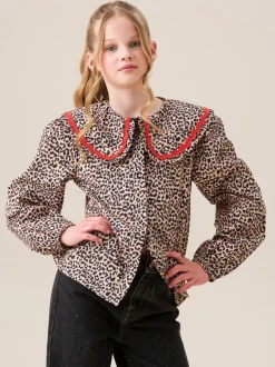 Angel & Rocket Chemisier Elle imprimé léopard à col volanté Sale
