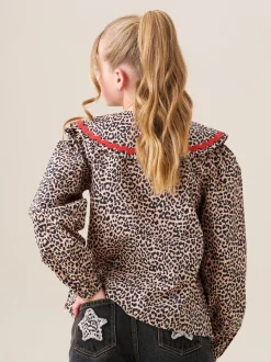Angel & Rocket Chemisier Elle imprimé léopard à col volanté Sale