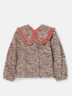 Angel & Rocket Chemisier Elle imprimé léopard à col volanté Sale