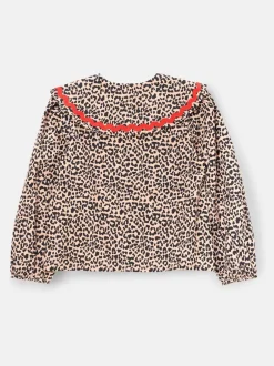 Angel & Rocket Chemisier Elle imprimé léopard à col volanté Sale