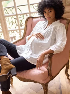 Seraphine Chemisier brodé en coton Grossesse et Allaitement Outlet