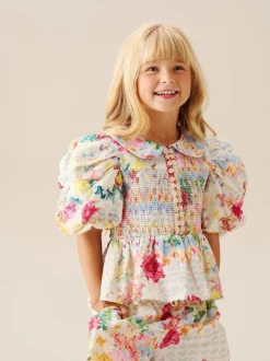 Angel & Rocket Chemisier froncé Orla multicolore à col Claudine Discount