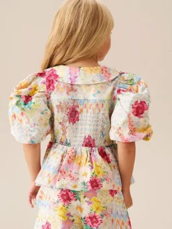 Angel & Rocket Chemisier froncé Orla multicolore à col Claudine Discount