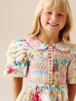 Angel & Rocket Chemisier froncé Orla multicolore à col Claudine Discount