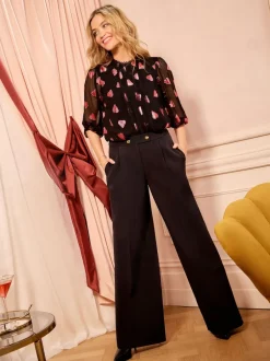 Love & Roses Chemisier en jacquard à manches longues et col rond New