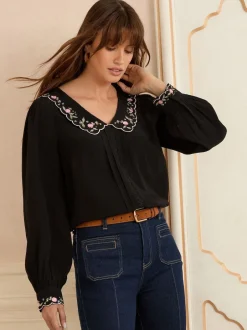 Love & Roses Chemisier manches longues à col cranté Clearance