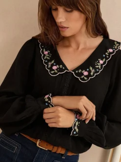 Love & Roses Chemisier manches longues à col cranté Clearance