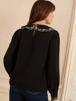 Love & Roses Chemisier manches longues à col cranté Clearance