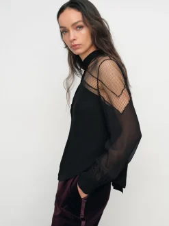 Reiss Chemisier Marnie à col noué et empiècement en dentelle Online