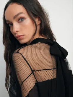 Reiss Chemisier Marnie à col noué et empiècement en dentelle Online