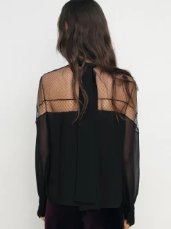 Reiss Chemisier Marnie à col noué et empiècement en dentelle Online