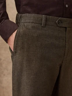 Next Chevrons kaki vert - Pantalon élégant en coton brossé coupe classique Sale