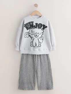Next Chien gris/vichy - Ensemble Sweat-shirt et Pantalons Jambe large (3-16ans)