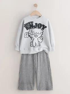 Next Chien gris/vichy - Ensemble Sweat-shirt et Pantalons Jambe large (3-16ans)