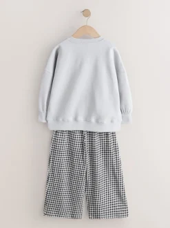 Next Chien gris/vichy - Ensemble Sweat-shirt et Pantalons Jambe large (3-16ans)
