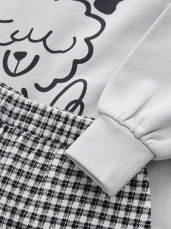 Next Chien gris/vichy - Ensemble Sweat-shirt et Pantalons Jambe large (3-16ans)