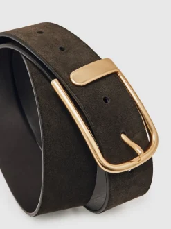 Reiss chocolat - Ceinture en cuir avec boucle à demi-passant Iyla New