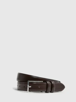 Reiss chocolat - Ceinture Dante en cuir lisse