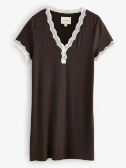 Laura Ashley - Chemise de nuit avec bordure en dentelle modale chocolat Online