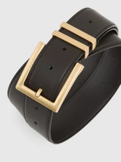 Reiss chocolat - Brompton Leather Square Buckle Ceintures New