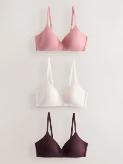 Next Chocolat/rose/crème - Lot de 3 soutiens-gorge en mélange de coton Ultimate Comfort rembourrées et sans armature Sale