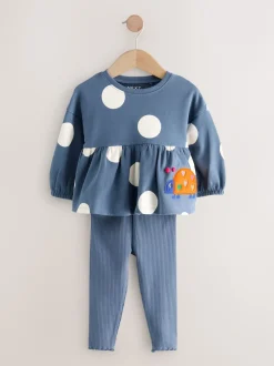Next Coccinelle bleu marine - Ensemble haut péplum à manches longues et legging (3 mois-7 ans) Online