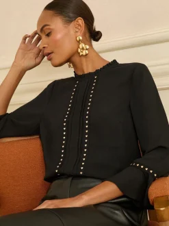 Love & Roses Coeur noir - chemisier à manches flûte avec détail matériel Hot