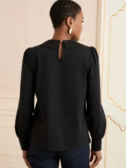 Love & Roses Col en dentelle noire - Chemisiers Online