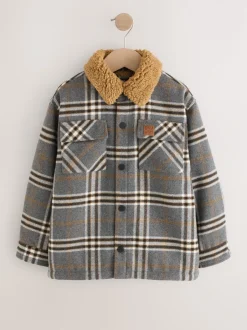 Next Col Gris À carreaux borg - Veste-chemise doublée (3-16ans) New