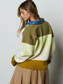 Next col Vert Rayé Jean - Pull confortable doux au toucher à manches longues avec col polo New