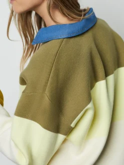 Next col Vert Rayé Jean - Pull confortable doux au toucher à manches longues avec col polo New