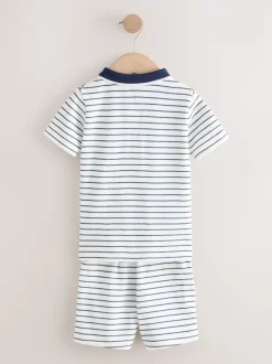 Next - Ensemble polos et shorts de manches (3mois-7ans) Col zippé à rayures bleu marine et blanc Online