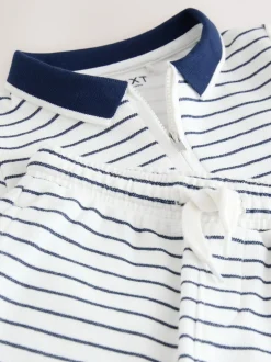 Next - Ensemble polos et shorts de manches (3mois-7ans) Col zippé à rayures bleu marine et blanc Online