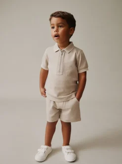 Next - Ensemble polos et shorts de manches (3mois-7ans) Col zippé neutre Outlet