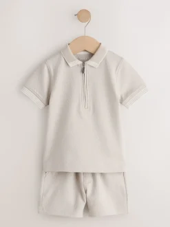 Next - Ensemble polos et shorts de manches (3mois-7ans) Col zippé neutre Outlet