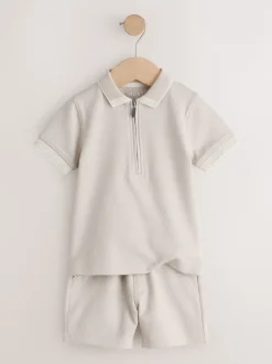 Next - Ensemble polos et shorts de manches (3mois-7ans) Col zippé neutre Outlet