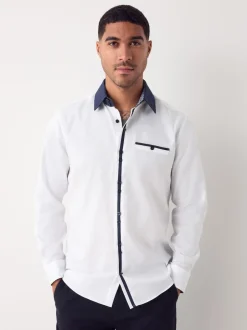 Next - Chemise de soirée élégante à manches longues Collier Blanc Hatch Contrat Clearance