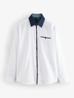 Next - Chemise de soirée élégante à manches longues Collier Blanc Hatch Contrat Clearance
