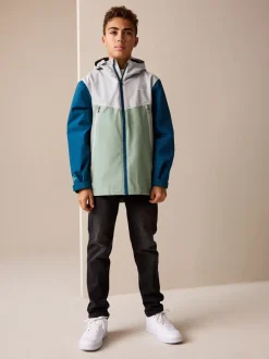 Next - Veste à capuche imperméable doublée de polaire (3-17ans) Color block bleu/vert Sale