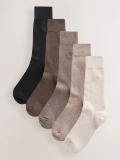 Next Coloris neutre chiné - Lot de 5 - Chaussettes fraîches brodées durables Sale