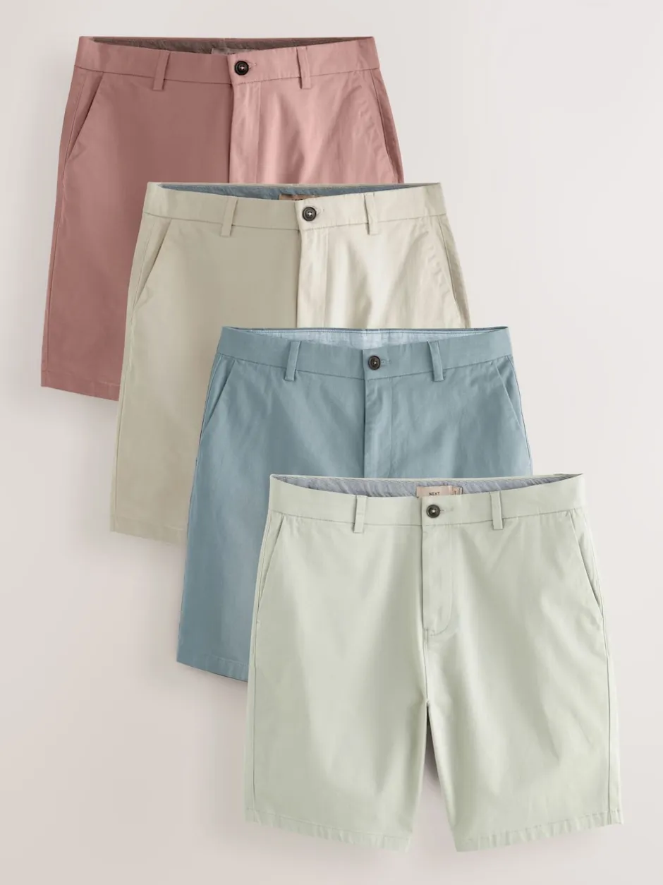 Next Coloris pastel - - Short chino extensible 4 Pack Ajustement droit Outlet
