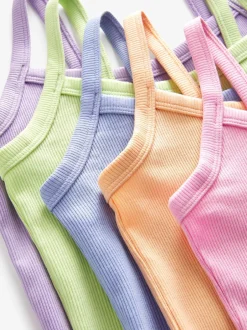 Next Coloris pastel - Lot de 5 débardeurs côtelés (2-16 ans) Clearance