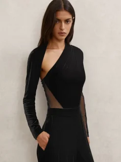 Reiss Combinaison ample Karolina en velours à empiècements transparents Discount